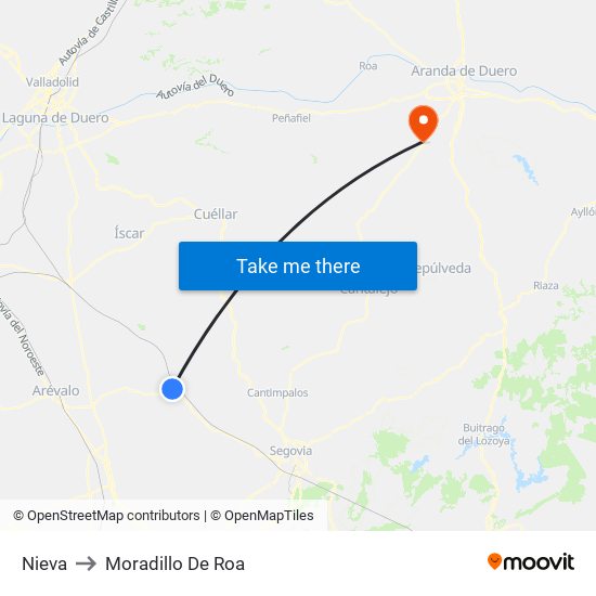 Nieva to Moradillo De Roa map