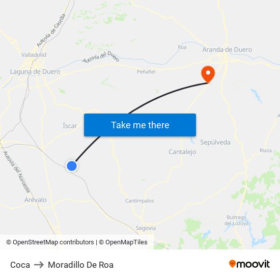 Coca to Moradillo De Roa map