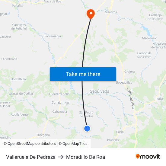 Valleruela De Pedraza to Moradillo De Roa map
