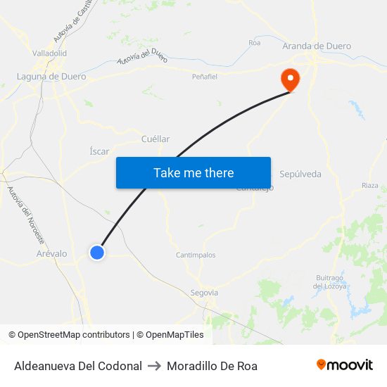 Aldeanueva Del Codonal to Moradillo De Roa map