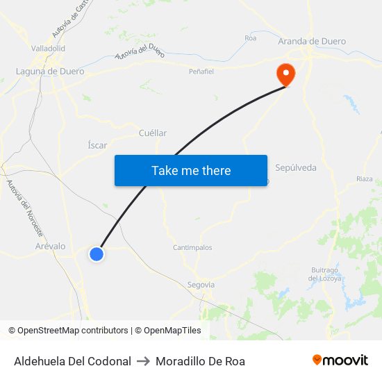 Aldehuela Del Codonal to Moradillo De Roa map