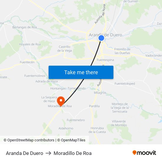 Aranda De Duero to Moradillo De Roa map