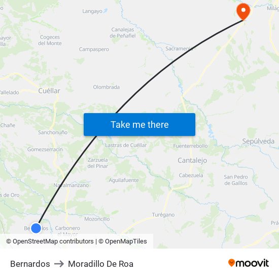 Bernardos to Moradillo De Roa map