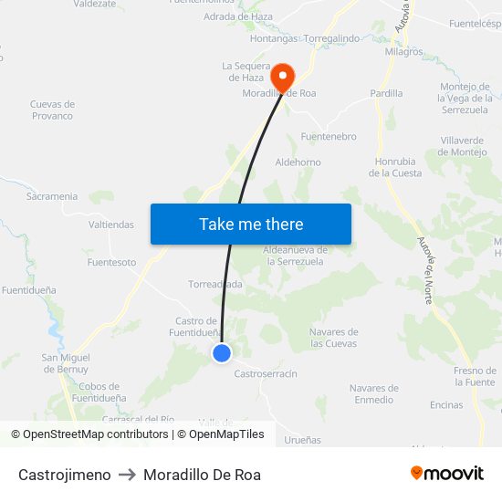 Castrojimeno to Moradillo De Roa map