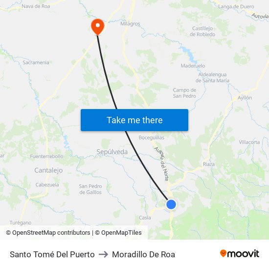 Santo Tomé Del Puerto to Moradillo De Roa map