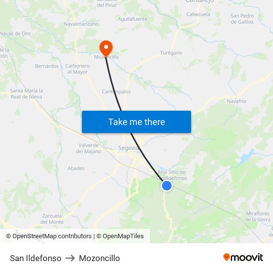 San Ildefonso to Mozoncillo map