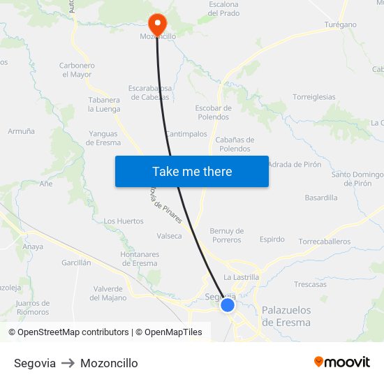 Segovia to Mozoncillo map