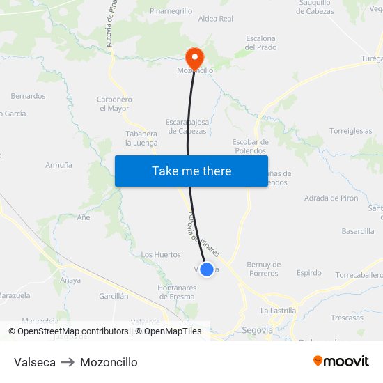 Valseca to Mozoncillo map