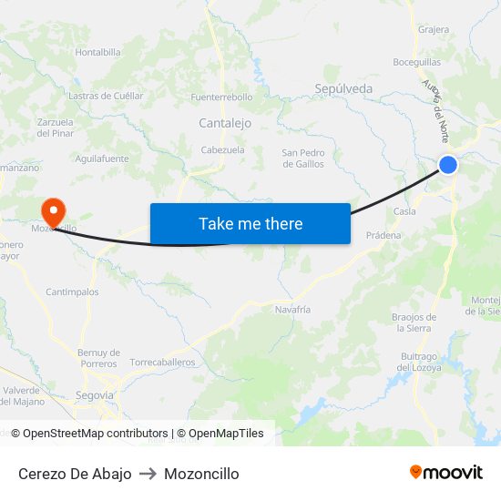 Cerezo De Abajo to Mozoncillo map