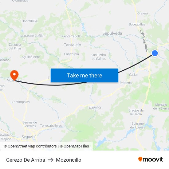 Cerezo De Arriba to Mozoncillo map