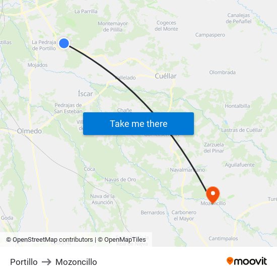 Portillo to Mozoncillo map