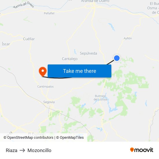 Riaza to Mozoncillo map