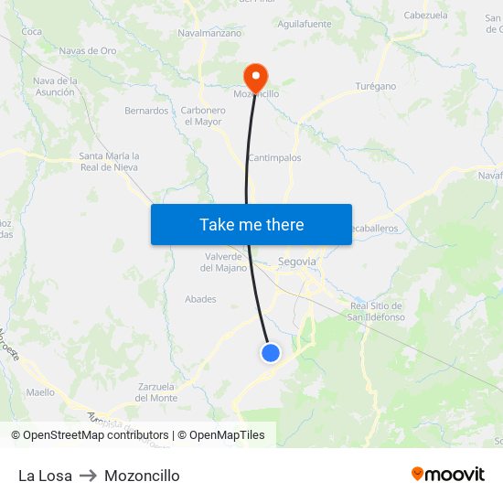 La Losa to Mozoncillo map