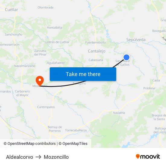Aldealcorvo to Mozoncillo map