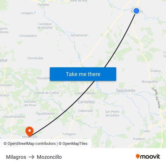 Milagros to Mozoncillo map