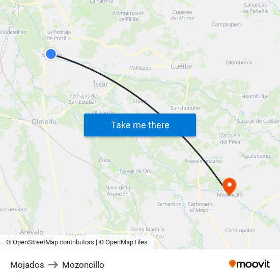 Mojados to Mozoncillo map
