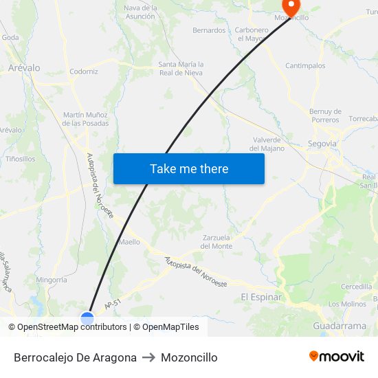Berrocalejo De Aragona to Mozoncillo map