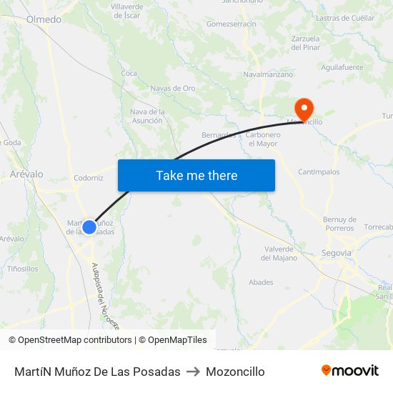 Martí­N Muñoz De Las Posadas to Mozoncillo map