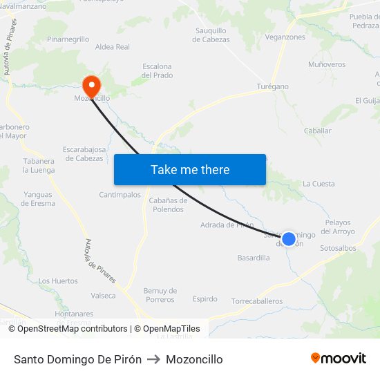 Santo Domingo De Pirón to Mozoncillo map