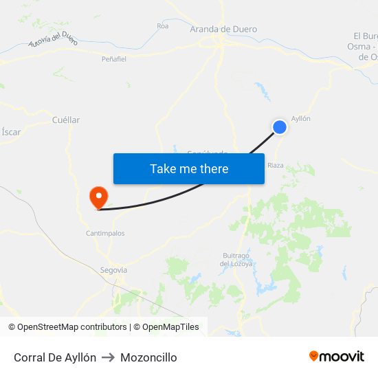 Corral De Ayllón to Mozoncillo map