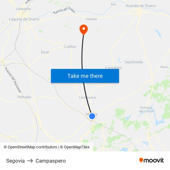 Segovia to Campaspero map
