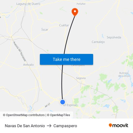 Navas De San Antonio to Campaspero map