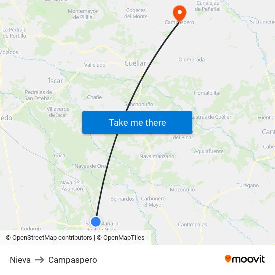 Nieva to Campaspero map