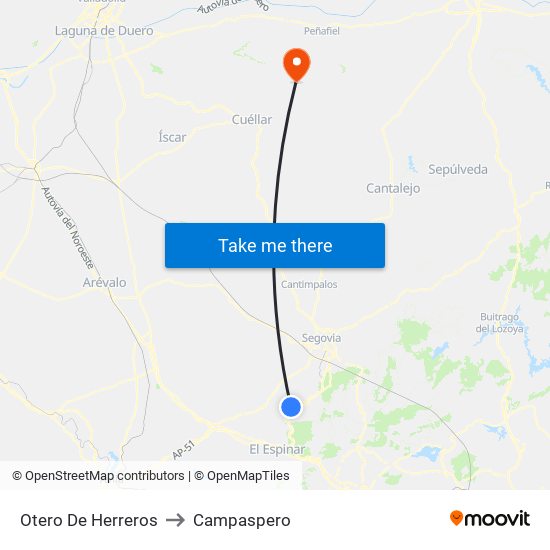 Otero De Herreros to Campaspero map