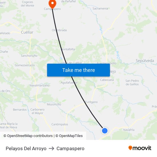 Pelayos Del Arroyo to Campaspero map