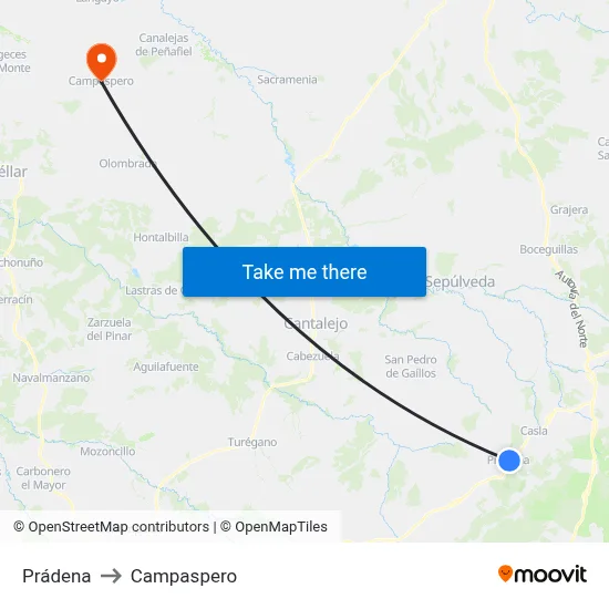 Prádena to Campaspero map