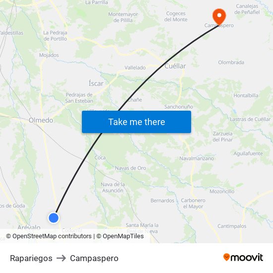 Rapariegos to Campaspero map