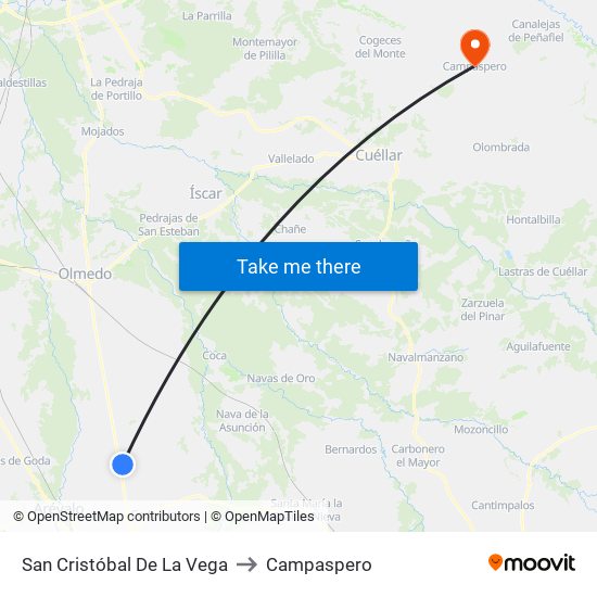 San Cristóbal De La Vega to Campaspero map