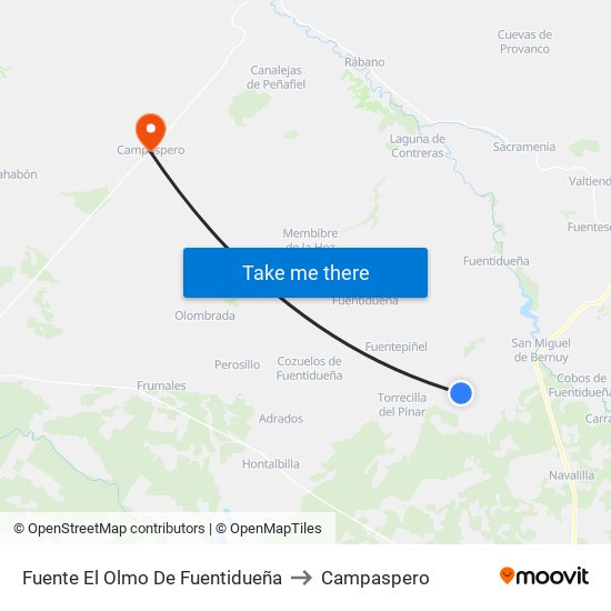 Fuente El Olmo De Fuentidueña to Campaspero map