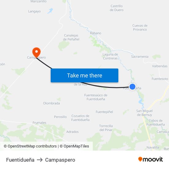 Fuentidueña to Campaspero map
