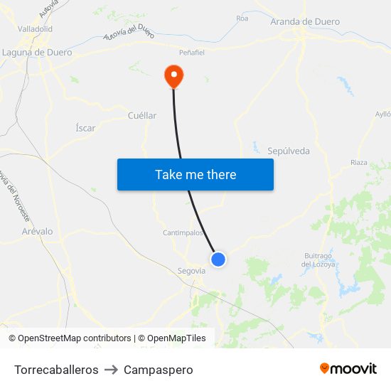 Torrecaballeros to Campaspero map