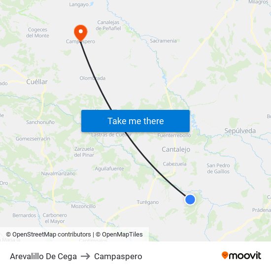 Arevalillo De Cega to Campaspero map