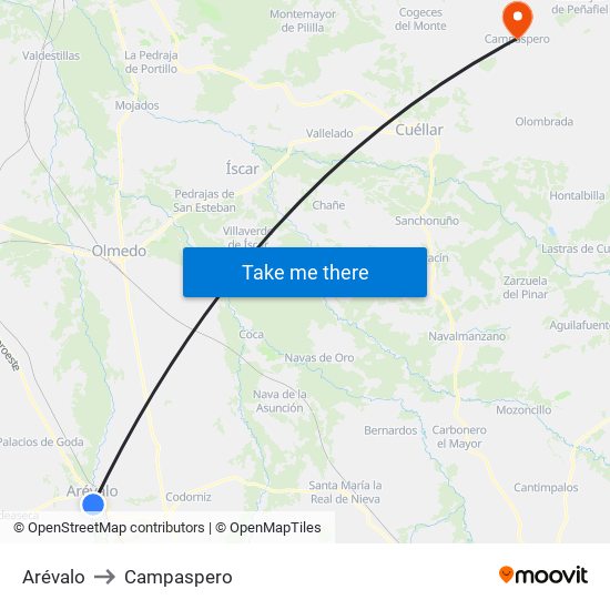 Arévalo to Campaspero map
