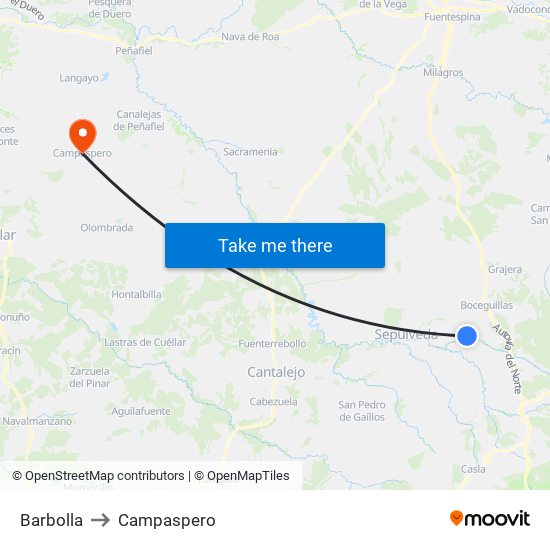 Barbolla to Campaspero map