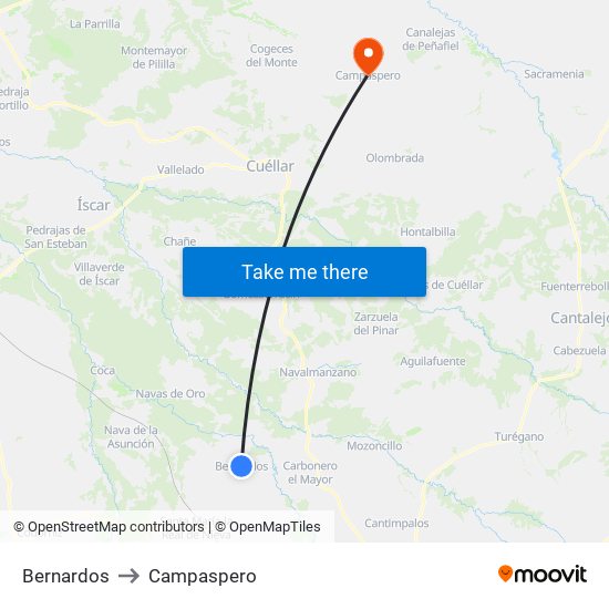 Bernardos to Campaspero map