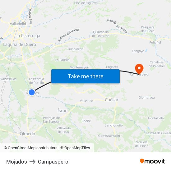 Mojados to Campaspero map