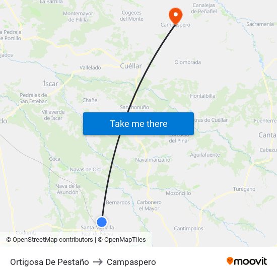 Ortigosa De Pestaño to Campaspero map