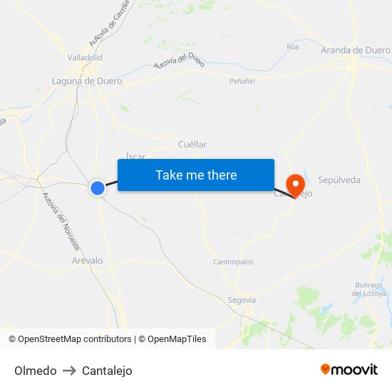 Olmedo to Cantalejo map
