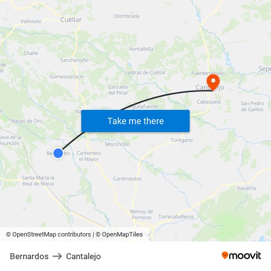 Bernardos to Cantalejo map