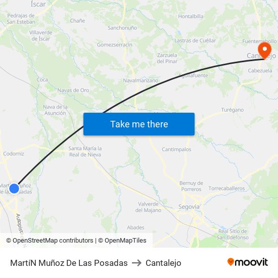 Martí­N Muñoz De Las Posadas to Cantalejo map