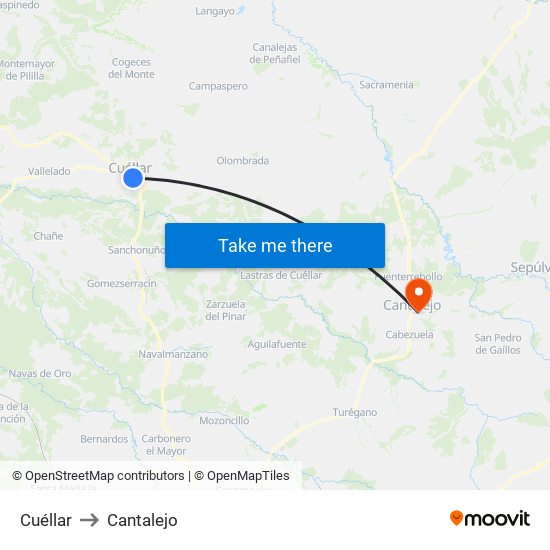 Cuéllar to Cantalejo map