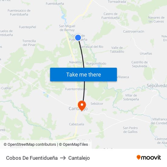 Cobos De Fuentidueña to Cantalejo map
