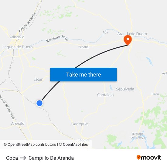 Coca to Campillo De Aranda map