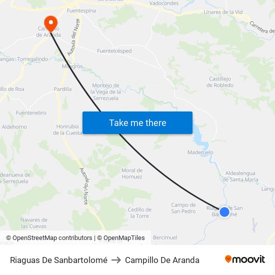 Riaguas De Sanbartolomé to Campillo De Aranda map
