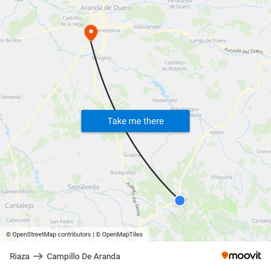 Riaza to Campillo De Aranda map