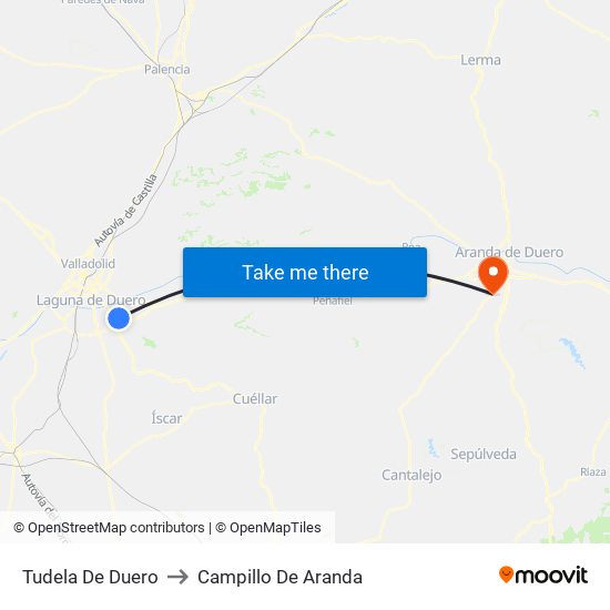 Tudela De Duero to Campillo De Aranda map